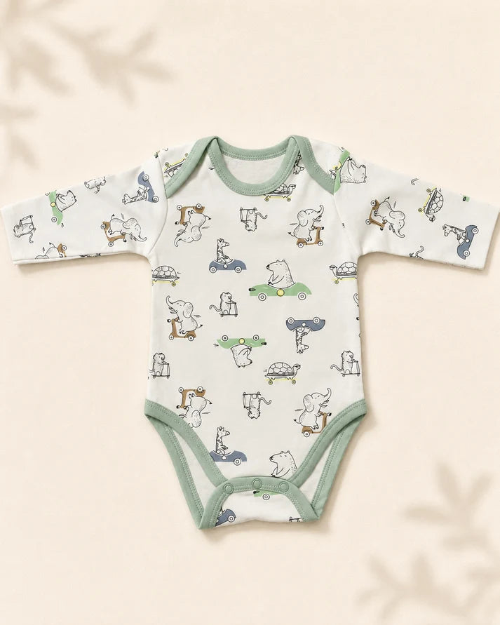 Pack of 3 Full Sleeve Bodysuits - Green Turtle - 010