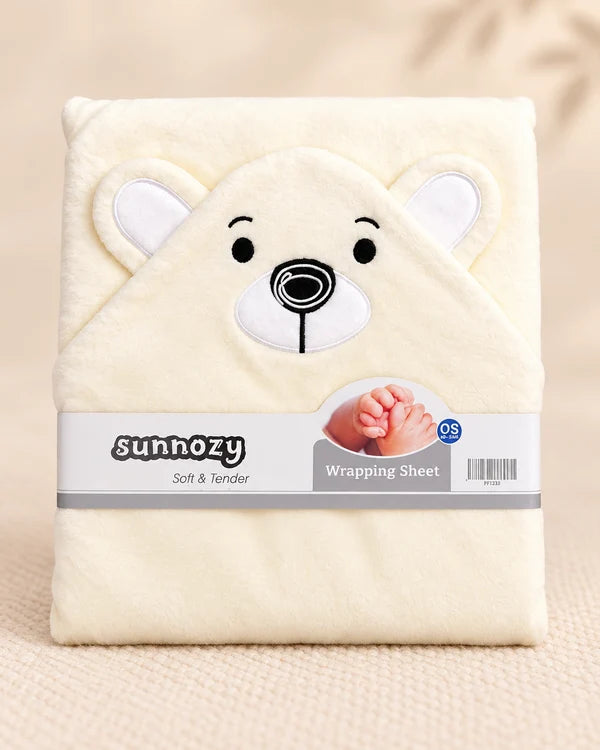Teddy Bear Hooded Baby Wrapping Sheet - Skin