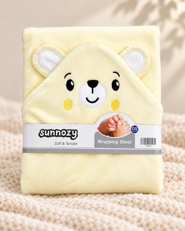 Teddy Bear Hooded Baby Wrapping Sheet - Yellow