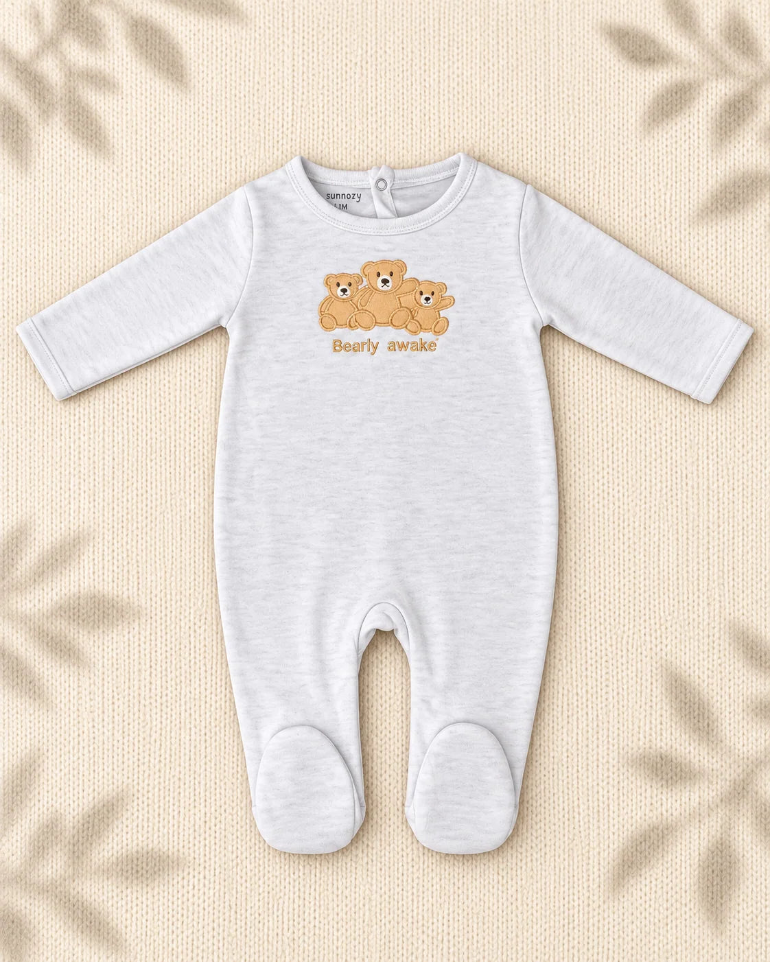 Pack of 3 - Full Sleeves - Footed Sleep Suits - Bearly Bear