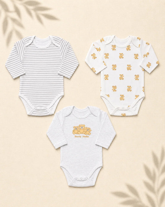 Pack of 3 Full Sleeve Bodysuits - Bearly Bear - 001