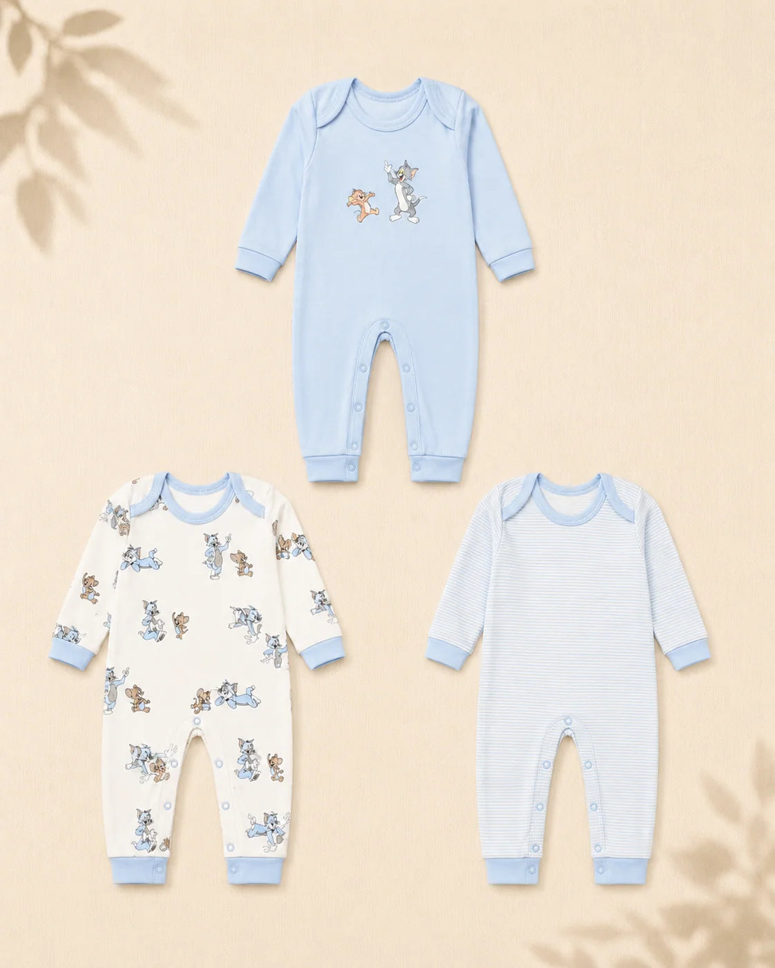 Pack of 3 - Full Sleeves - Sleep Suits - Tom & Jerry