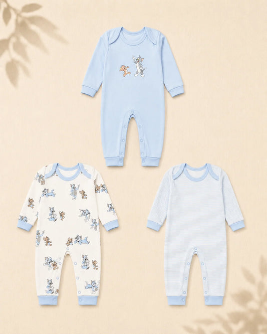 Pack of 3 - Full Sleeves - Sleep Suits - Tom & Jerry