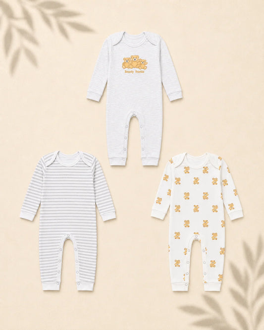 Pack of 3 - Full Sleeves - Sleep Suits - Bearly Bear