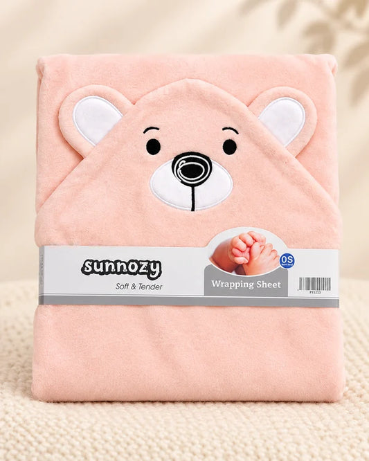 Teddy Bear Hooded Baby Wrapping Sheet - Peach