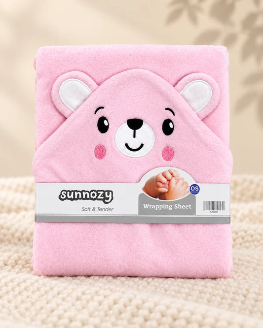 Teddy Bear Hooded Baby Wrapping Sheet - Pink