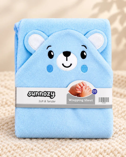 Teddy Bear Hooded Baby Wrapping Sheet - Blue