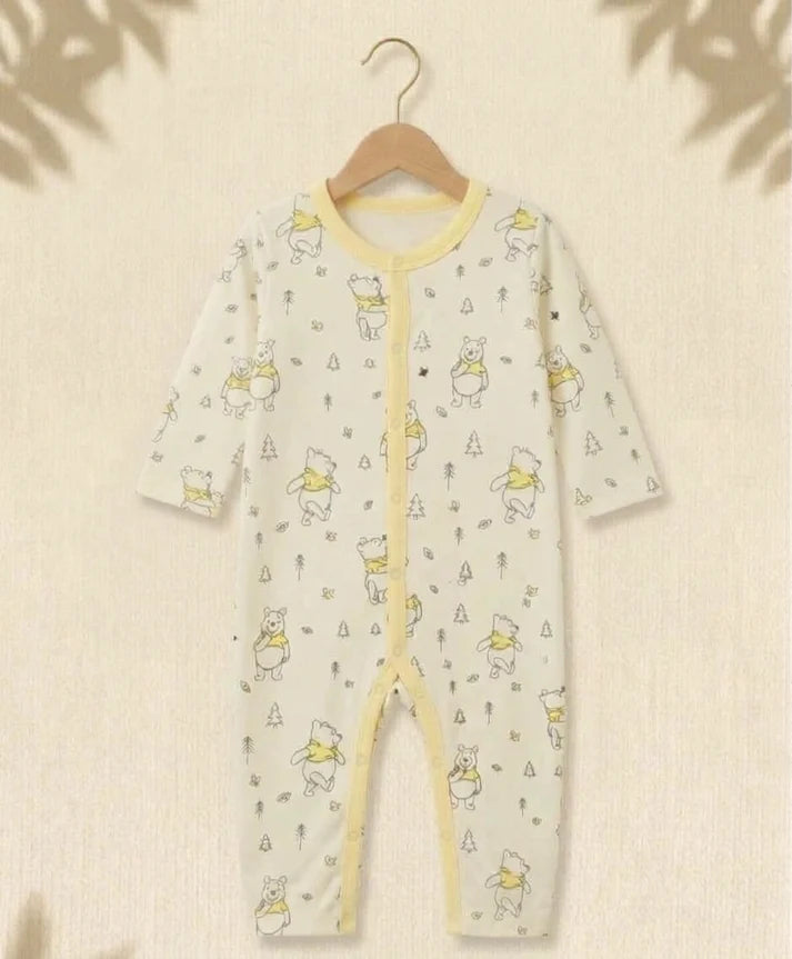 Pack of 3 - Full Sleeves - Sleep Suits - Yellow pooh