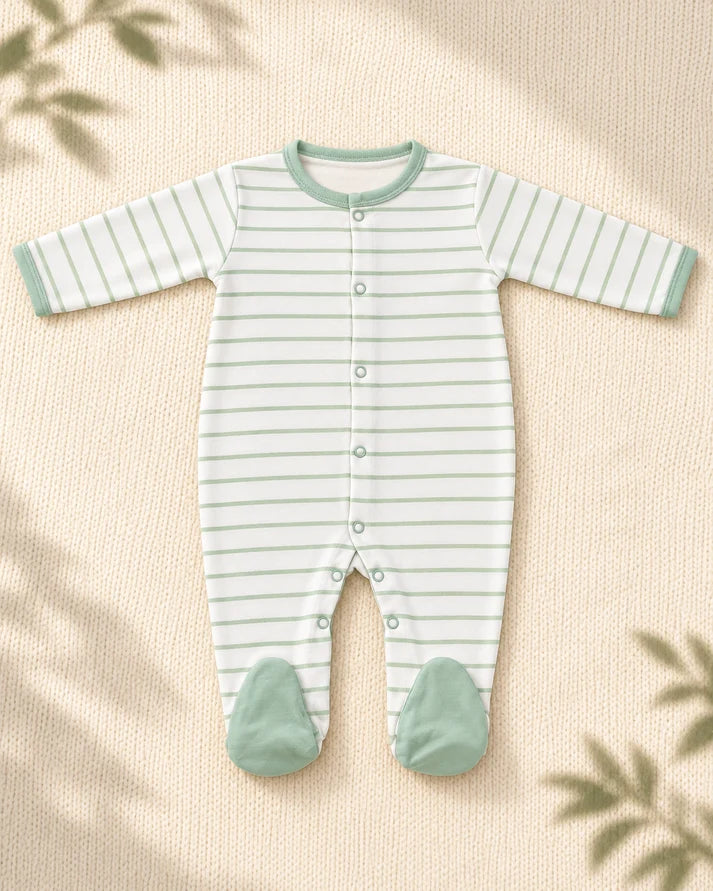 Pack of 3 - Full Sleeves - Footed Sleep Suits - Green Turtle