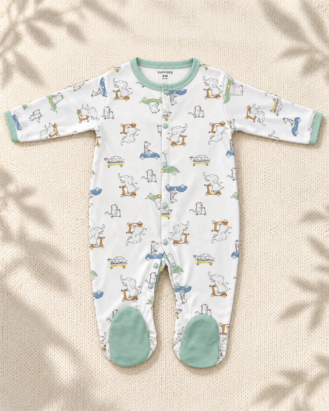 Pack of 3 - Full Sleeves - Footed Sleep Suits - Green Turtle