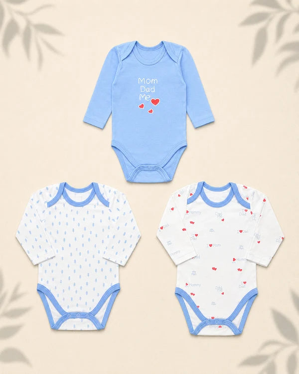Pack of 3 Full Sleeve Bodysuits - Mom Dad Me - 008