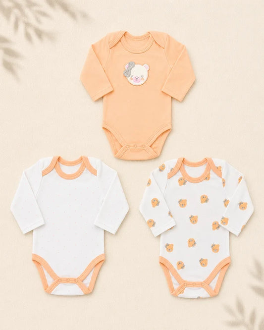 Pack of 3 Full Sleeve Bodysuits - Bear & Bow - 005