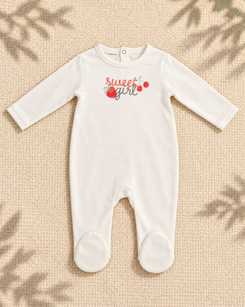 Pack of 3 - Full Sleeves - Footed Sleep Suits - Strawberry