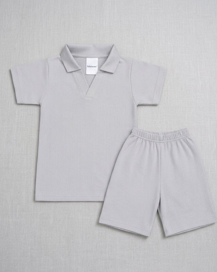 V Neck - Shirt & Shorts - Metallic Grey