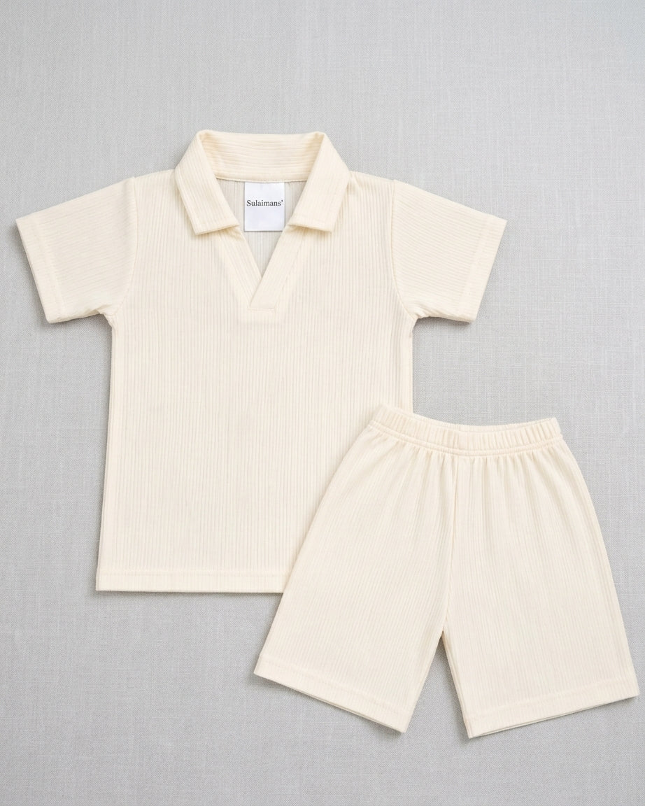 V Neck - Shirt & Shorts - Cream