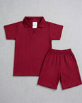 V Neck - Shirt & Shorts - Maroon