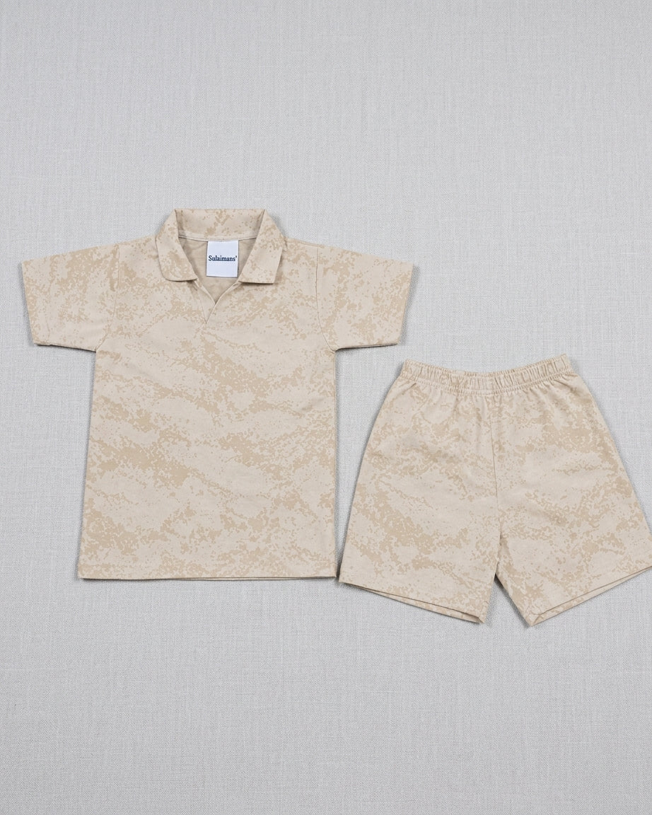 V Neck - Shirt & Shorts - Khaaki Camo