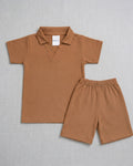 V Neck - Shirt & Shorts - Brown
